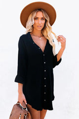 Kennedy Cotton Pocketed Button Down Tunic - Black