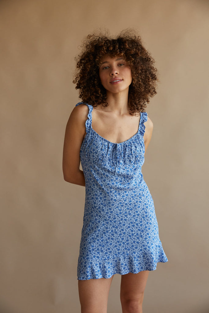 knee length dresses for ladies Women's The Beauty Within Off The Shoulder Floral Mini Dress in Aqua Blue main image 0