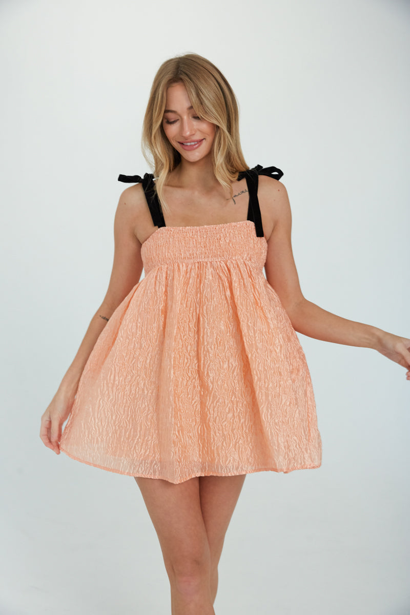 Madi Textured Satin Tie Strap Babydoll Dress – Groovy Mimi