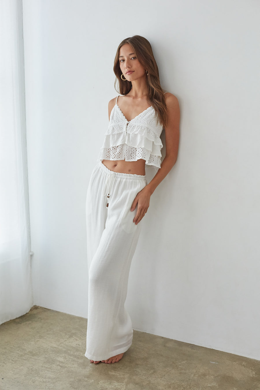 White Eyelet Tiered Ruffle Top