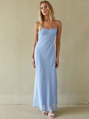 Solid Backless Chiffon Maxi Dress