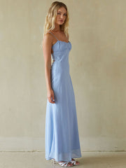 Solid Backless Chiffon Maxi Dress