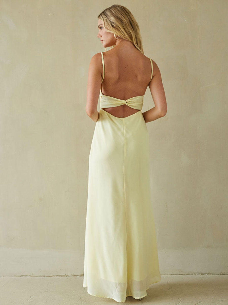 Solid Backless Chiffon Maxi Dress