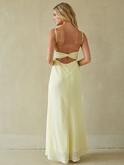 Solid Backless Chiffon Maxi Dress