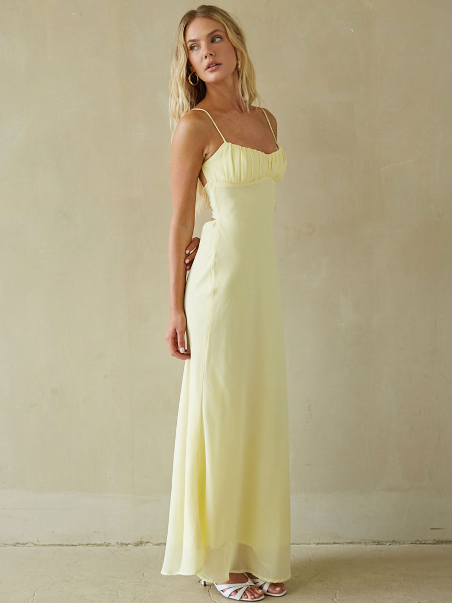Solid Backless Chiffon Maxi Dress