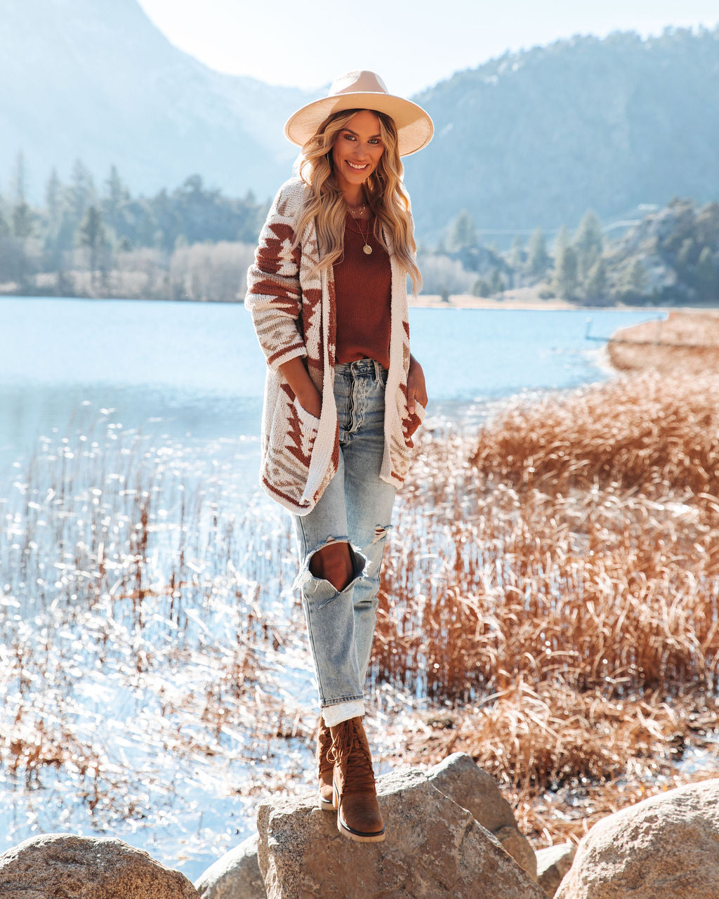 Moraga Pocketed Aztec Cardigan - Cream