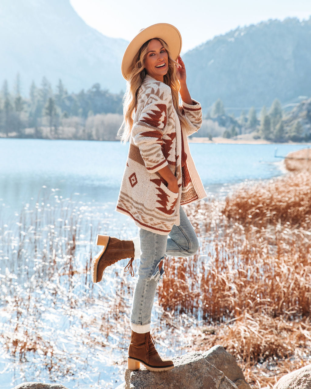 Moraga Pocketed Aztec Cardigan - Cream