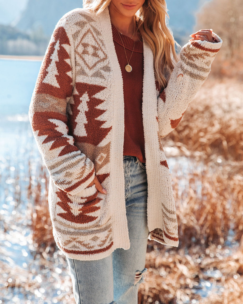 Moraga Pocketed Aztec Cardigan - Cream