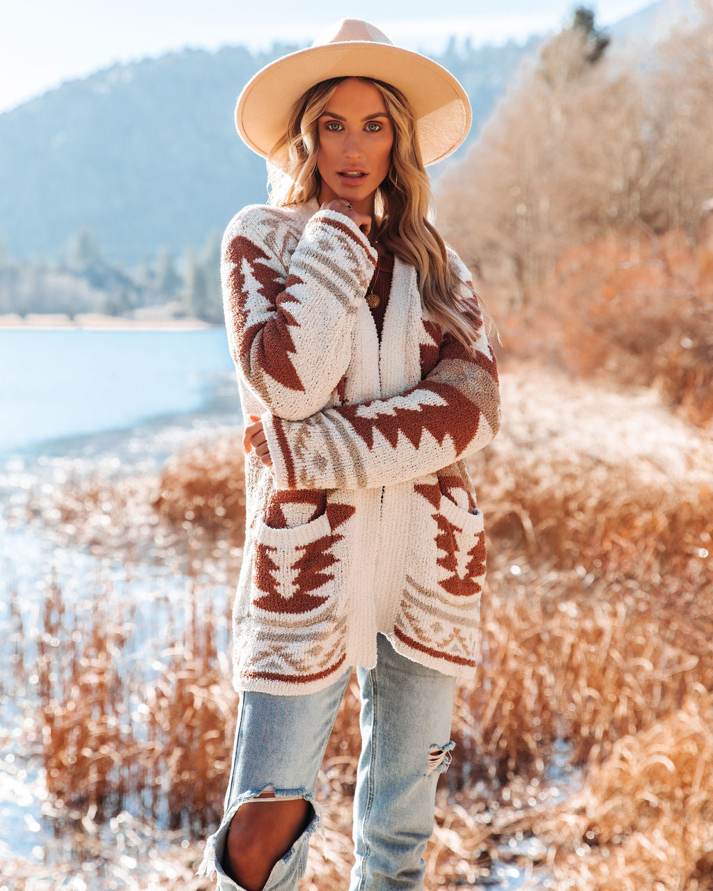 Moraga Pocketed Aztec Cardigan - Cream