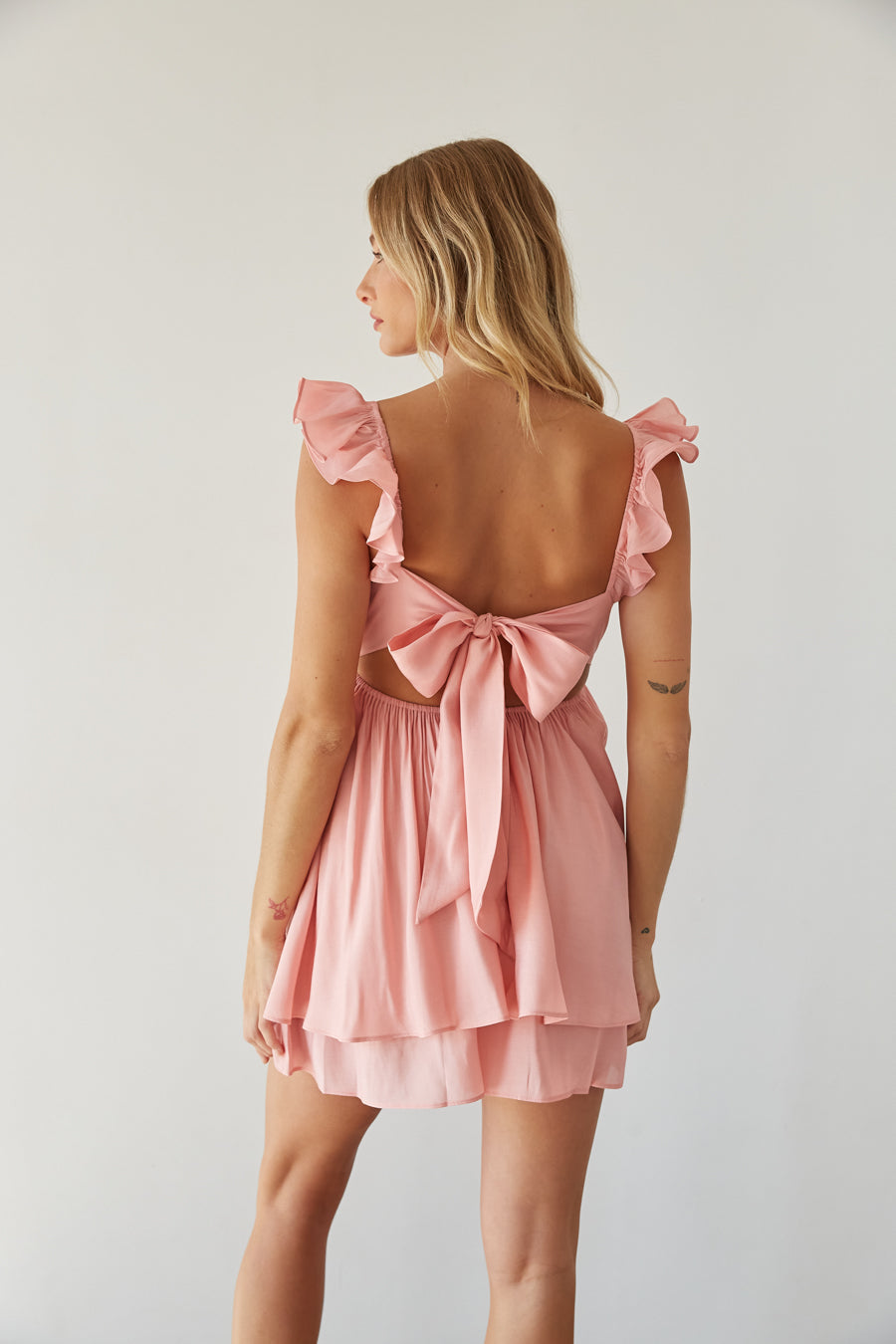 Pepper Open Back Ruffle Babydoll Mini Dress