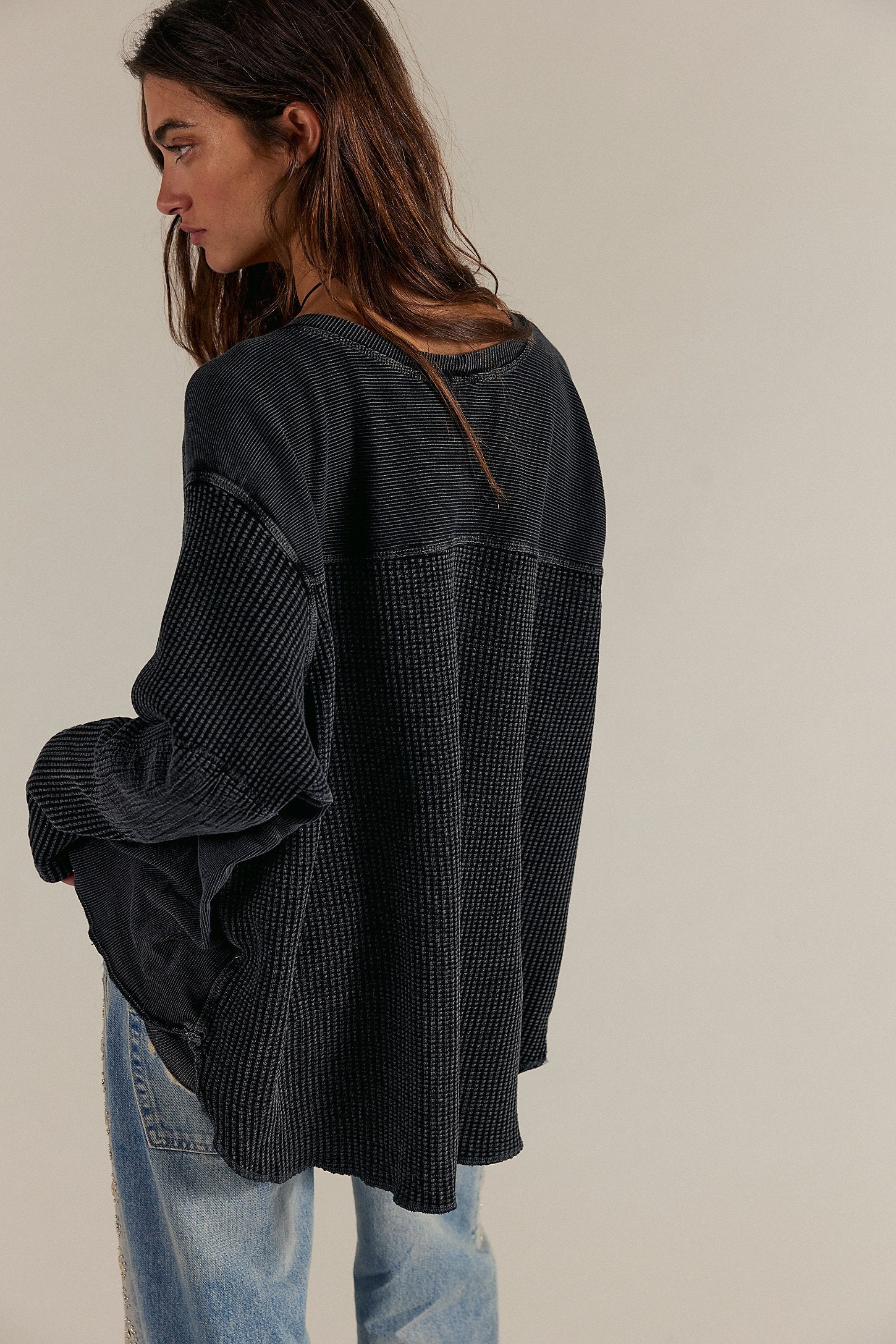 Black Drop Shoulder Knit Sweater