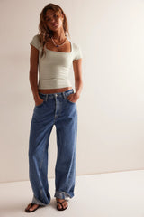 White Square Neckline Slim Fit Tee