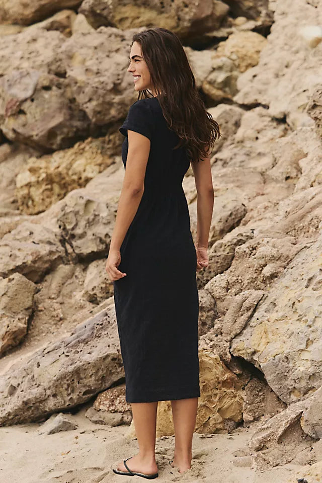 midi dress buttons down front VIVIJI BUTTON DOWN FRONT BUBBLE HEM MIDI DRESS Mable Clothing