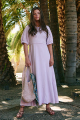 Purple Solid Midi Dress