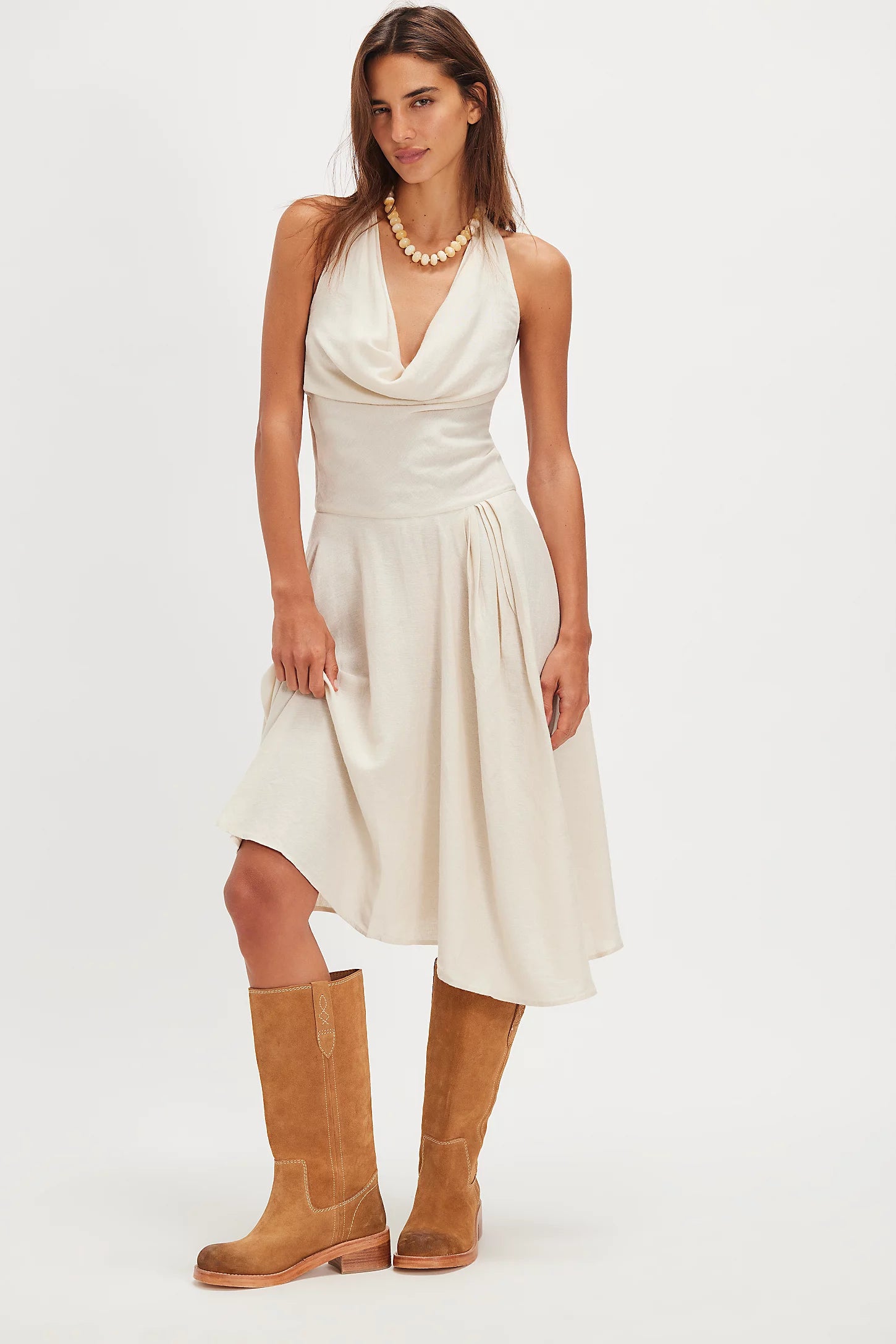 Ivory Halter Neck Midi Dress