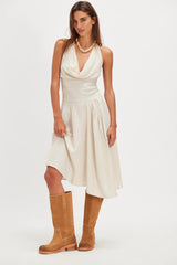 Ivory Halter Neck Midi Dress
