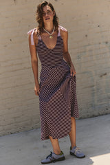 Purple Striped Midi Dress