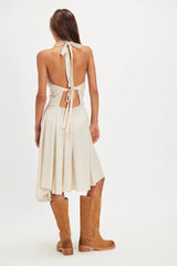 Ivory Halter Neck Midi Dress