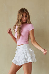 White Tiered Ruffle Mini Skort