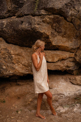 Beige Sequined Sleeveless Mini Dress