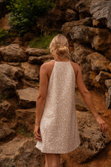 Beige Sequined Sleeveless Mini Dress