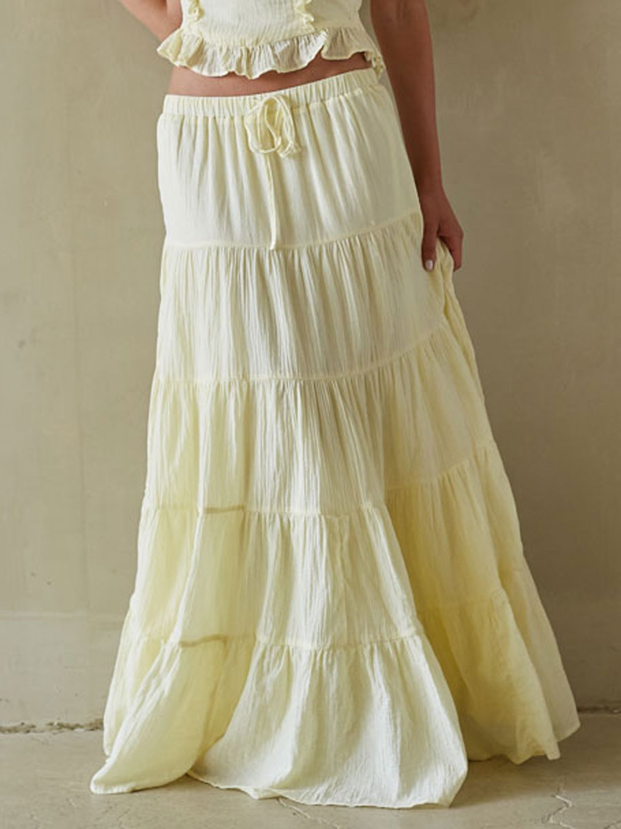 Yellow Tiered Maxi Skirt