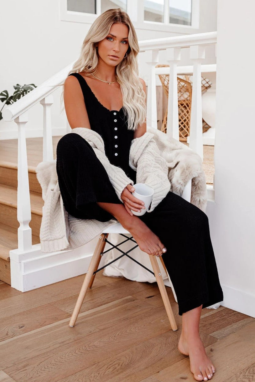 Spring Ahead, Fall Back Pocketed Thermal Jumpsuit - Black