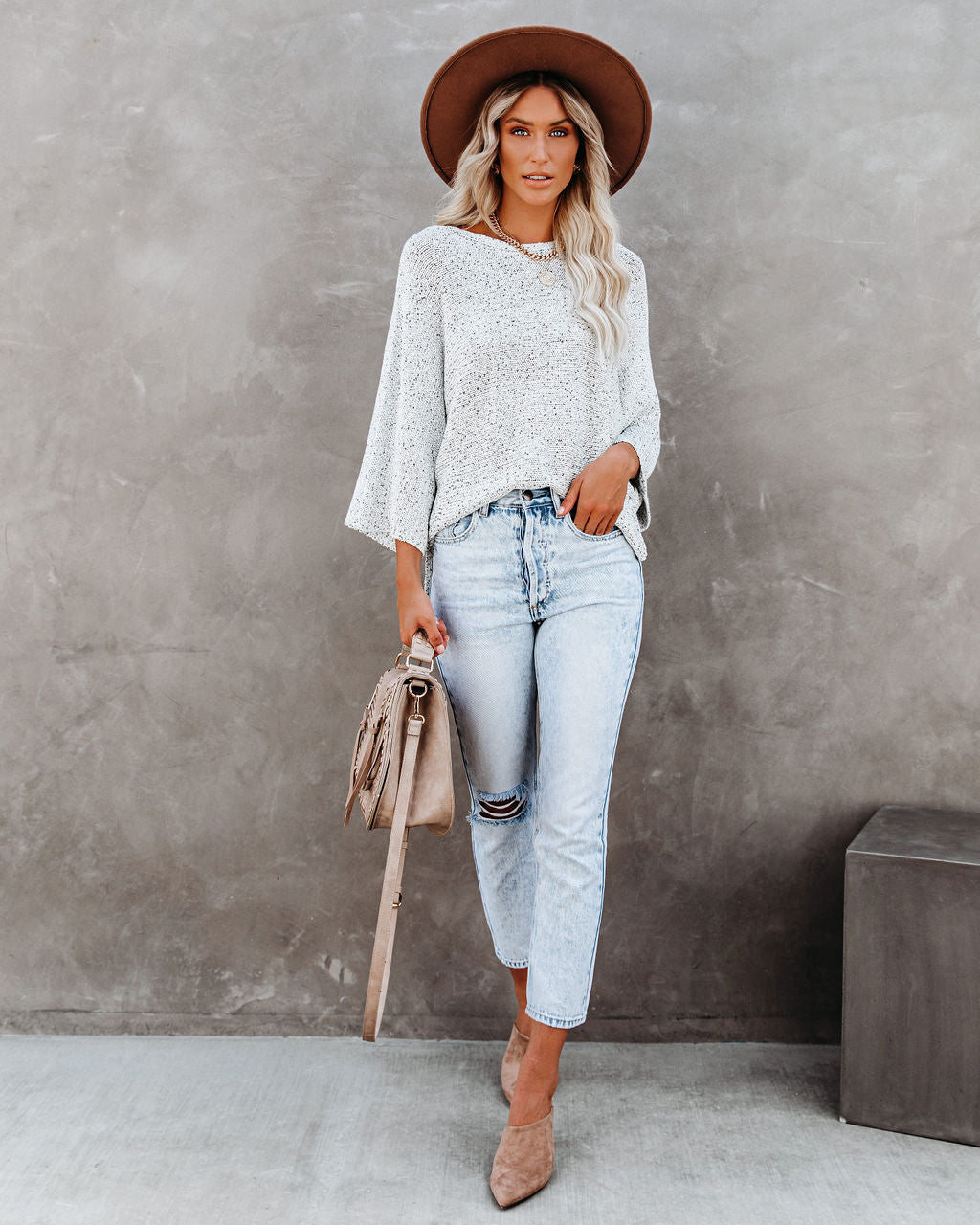 Sweater Weather Speckled Knit Sweater - Stone - FINAL SALE