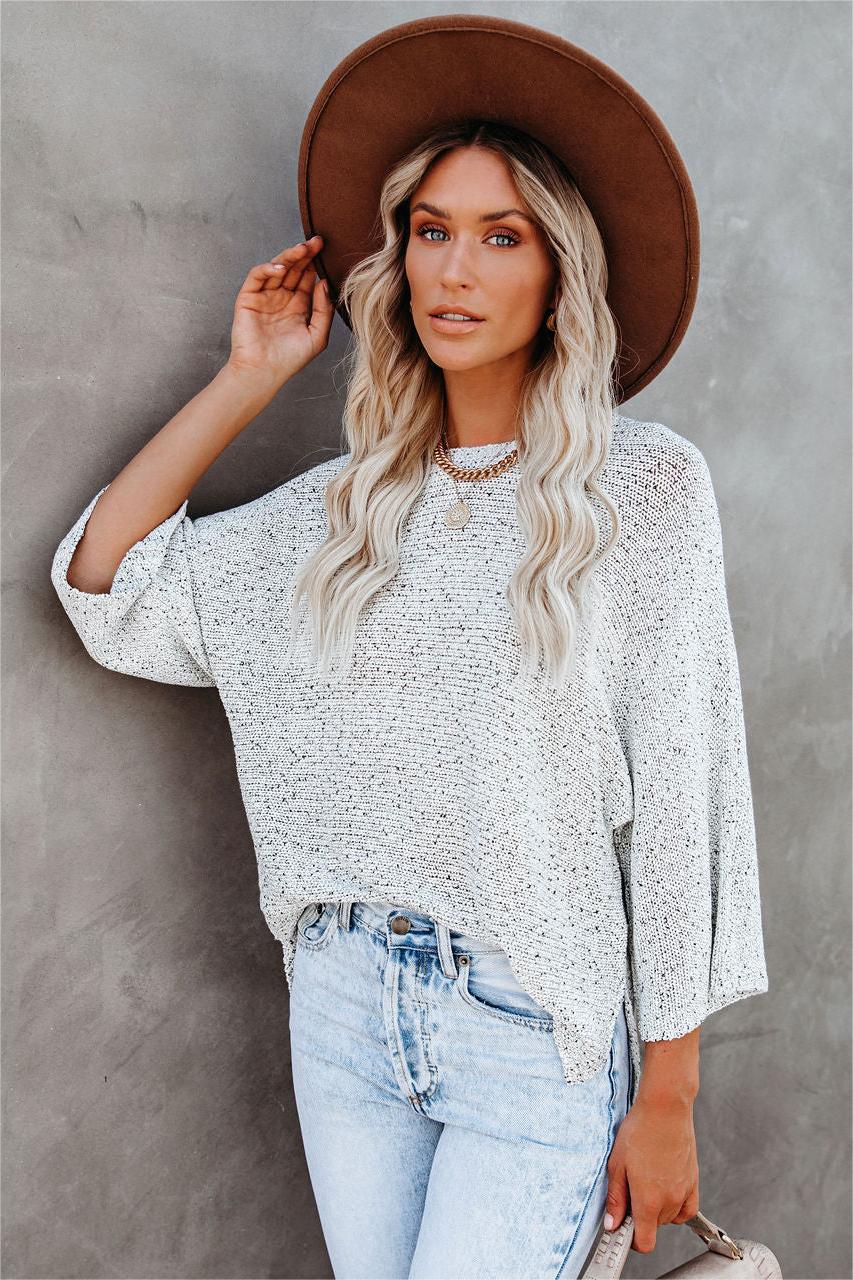 Sweater Weather Speckled Knit Sweater - Stone - FINAL SALE