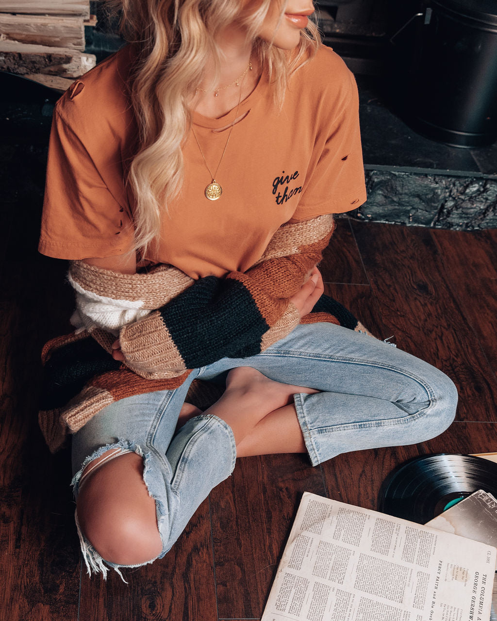 To Give Thanks Distressed Cotton Tee - FINAL SALE