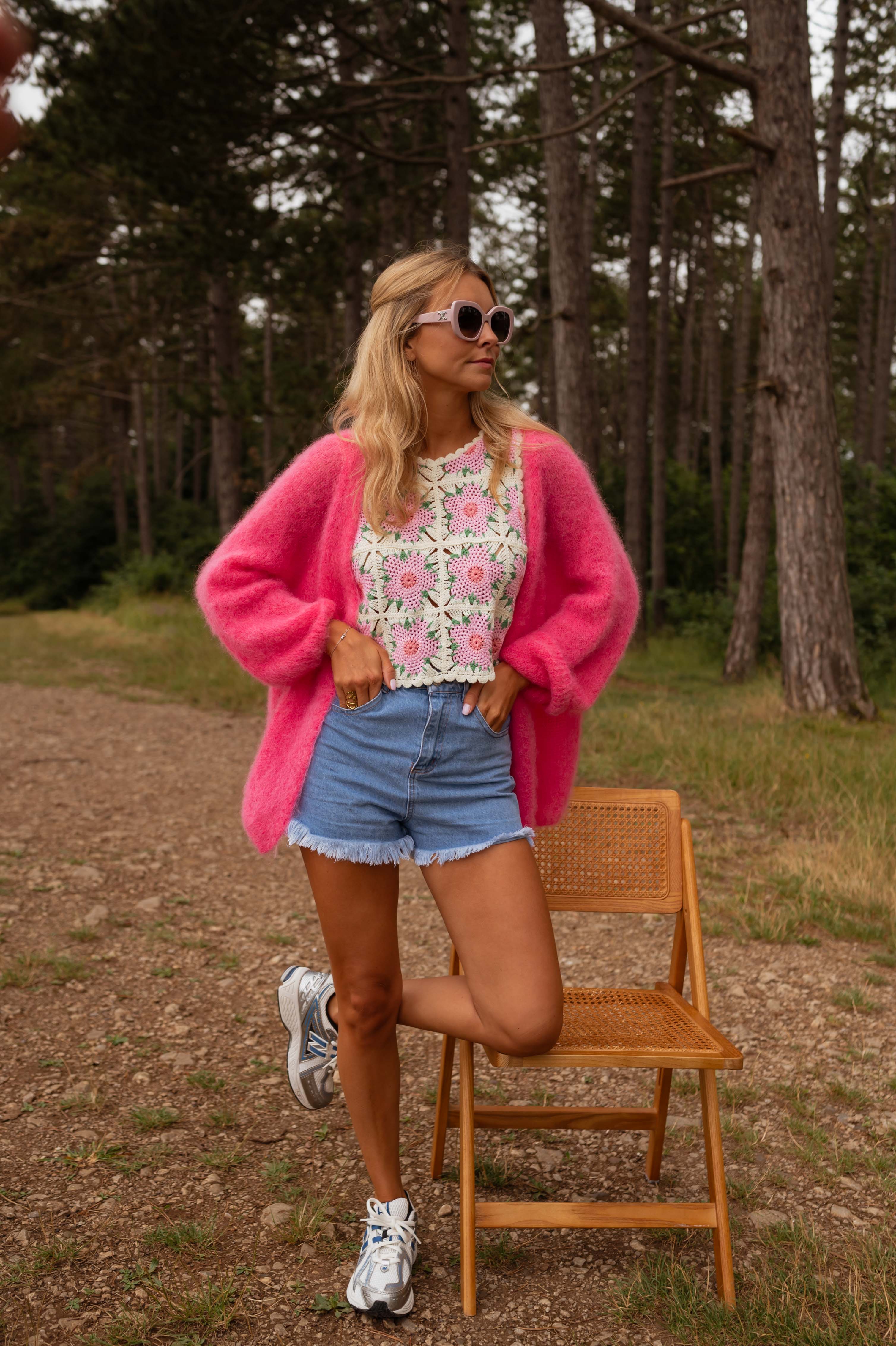 Pink Floral Chrochet Tank Top