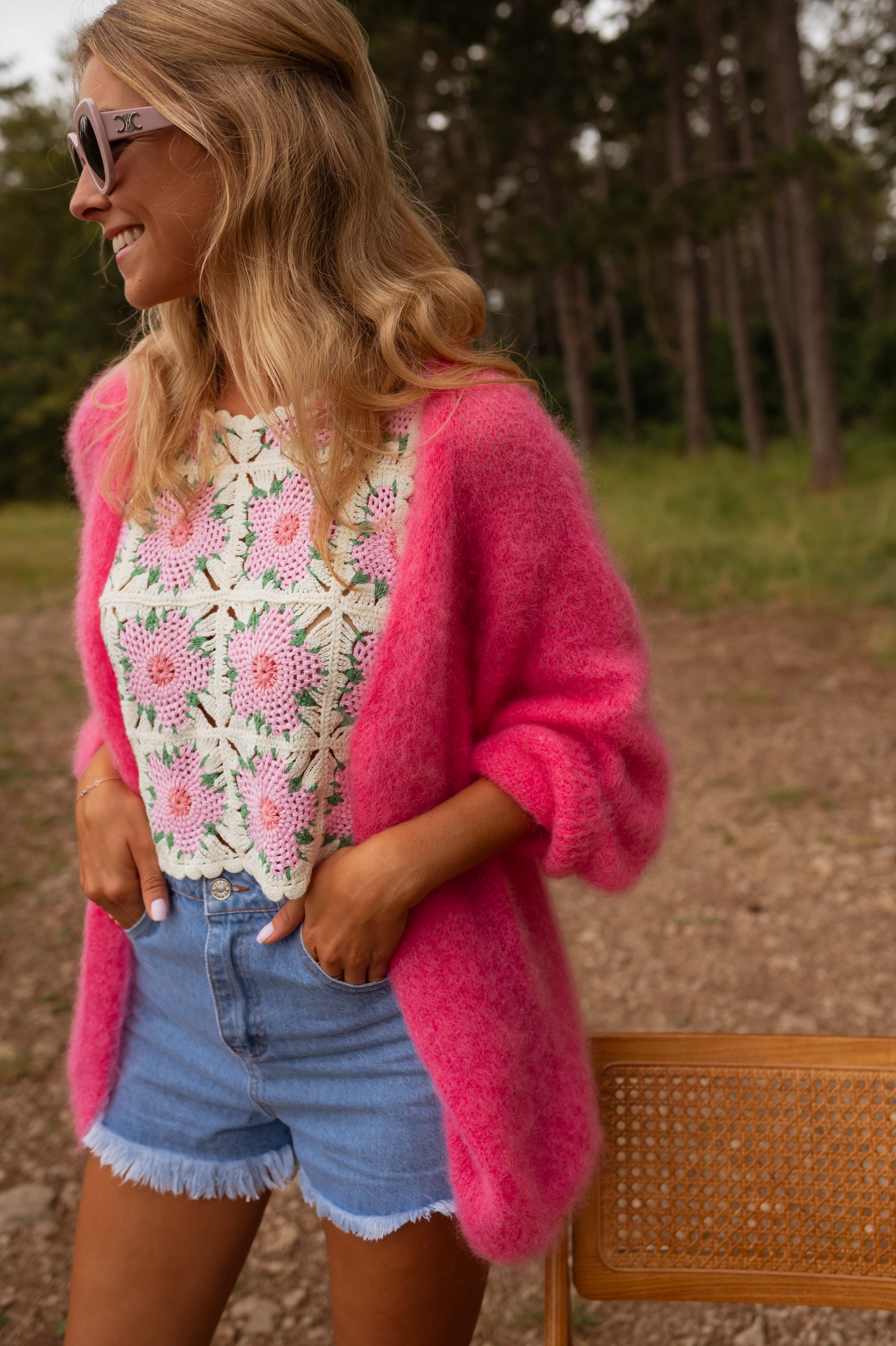 Pink Floral Chrochet Tank Top