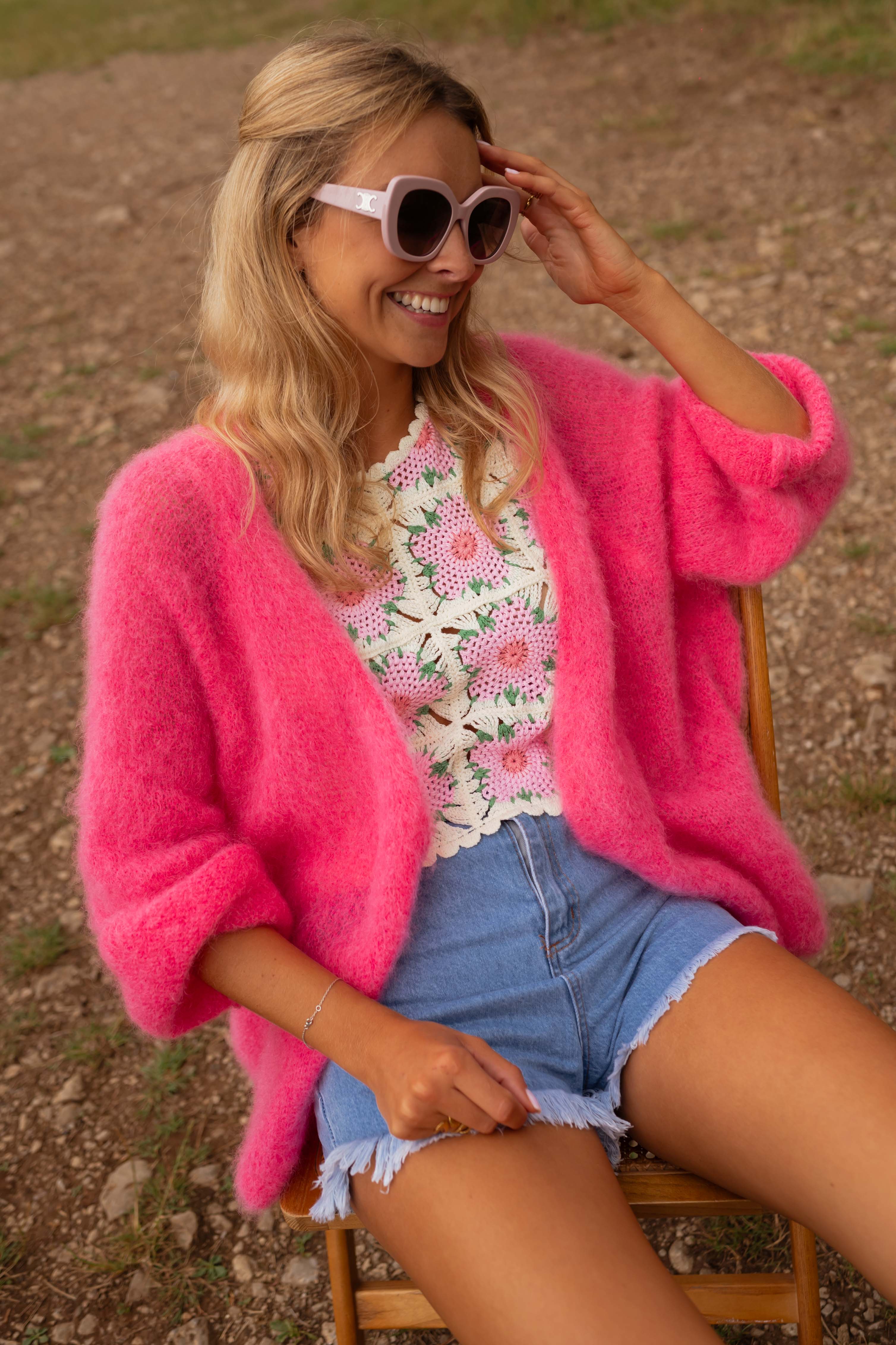 Pink Floral Chrochet Tank Top