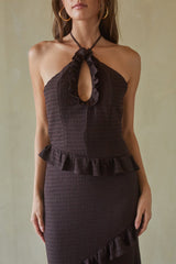 Solid Ruffled Halter Maxi Dress