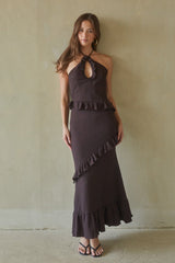Solid Ruffled Halter Maxi Dress