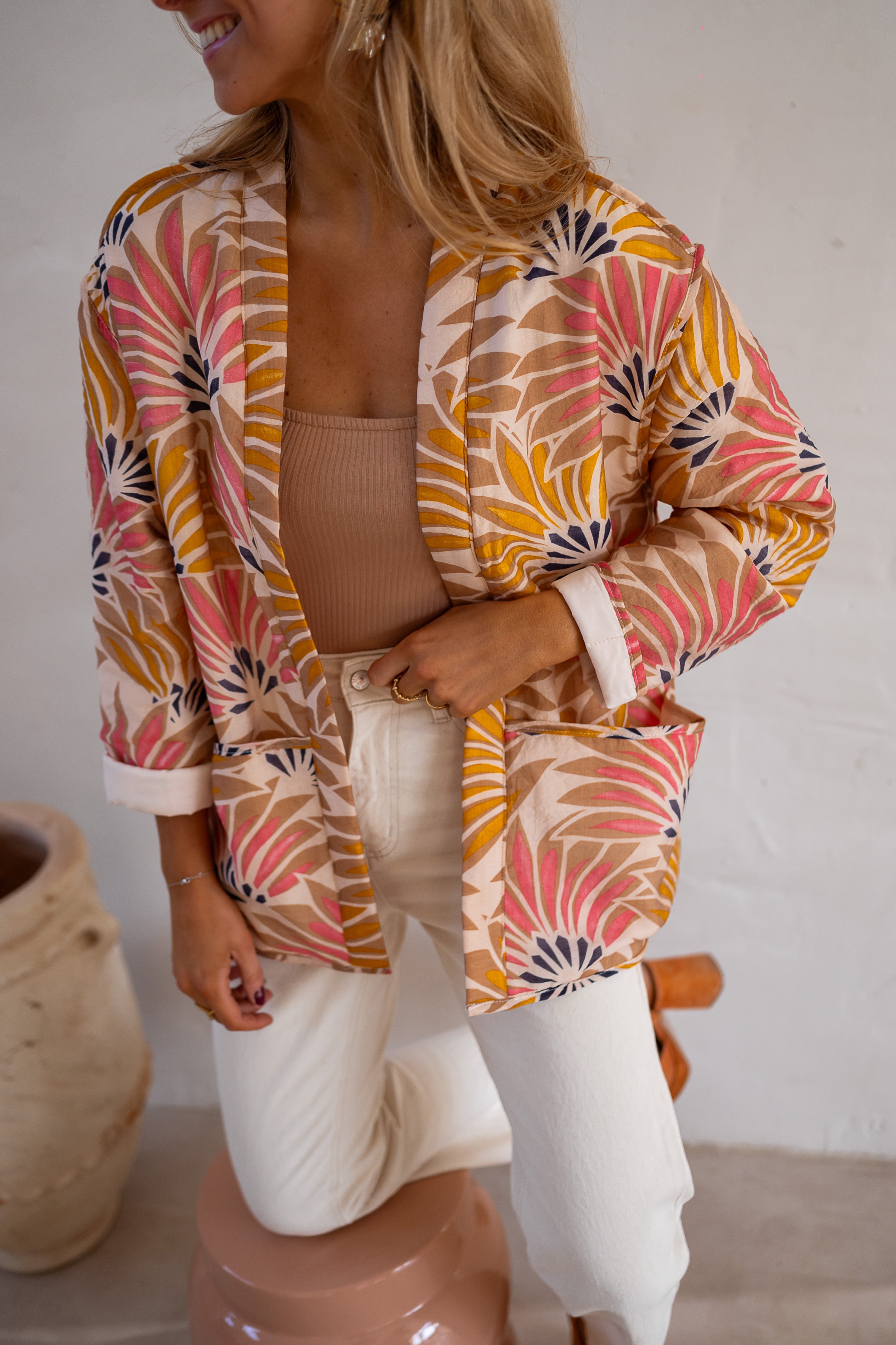 Geo Floral Open Front Jacket