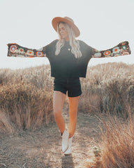 Black Tribal Floral Sleeves Knit Sweater