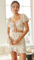 Pink Floral Cutout Mini Dress