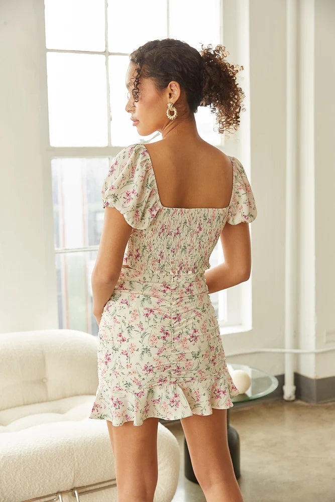 floral cutout mini dress Shiara Cut-Out Waist Mini Dress Floral Blue/Yellow