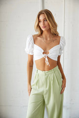 White Front Tie Crop Top