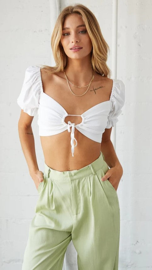 White Front Tie Crop Top