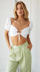 White Front Tie Crop Top