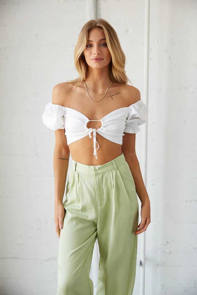 White Front Tie Crop Top