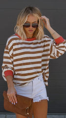 Brown Striped Loose Fit Top