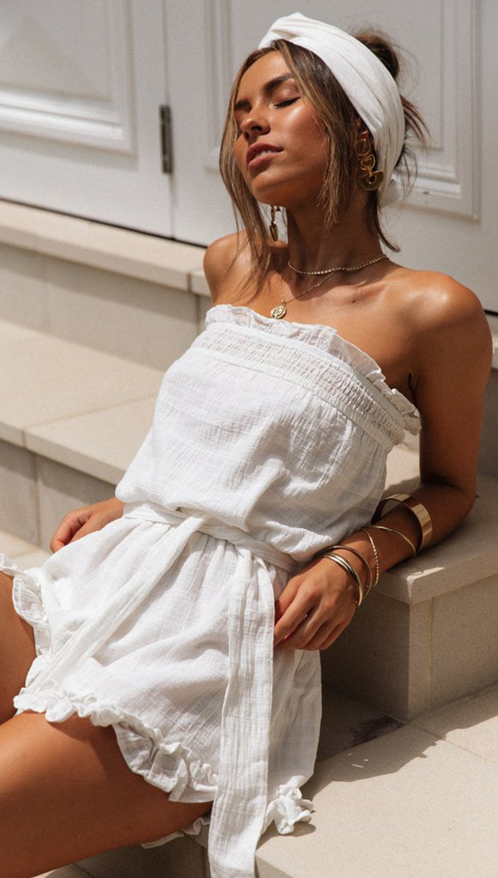 White Off-the-shoulder Rompers