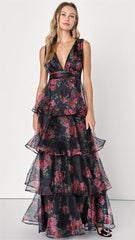 Black Rose Floral Midi Dress