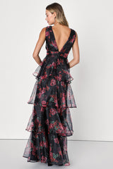 Black Rose Floral Midi Dress