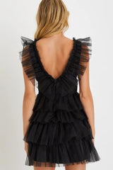 Black Tulle Tiered Mini Dress