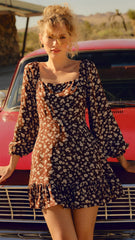 Black Floral Long Sleeves Mini Dress