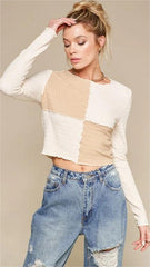White Colorblocked Crop Top
